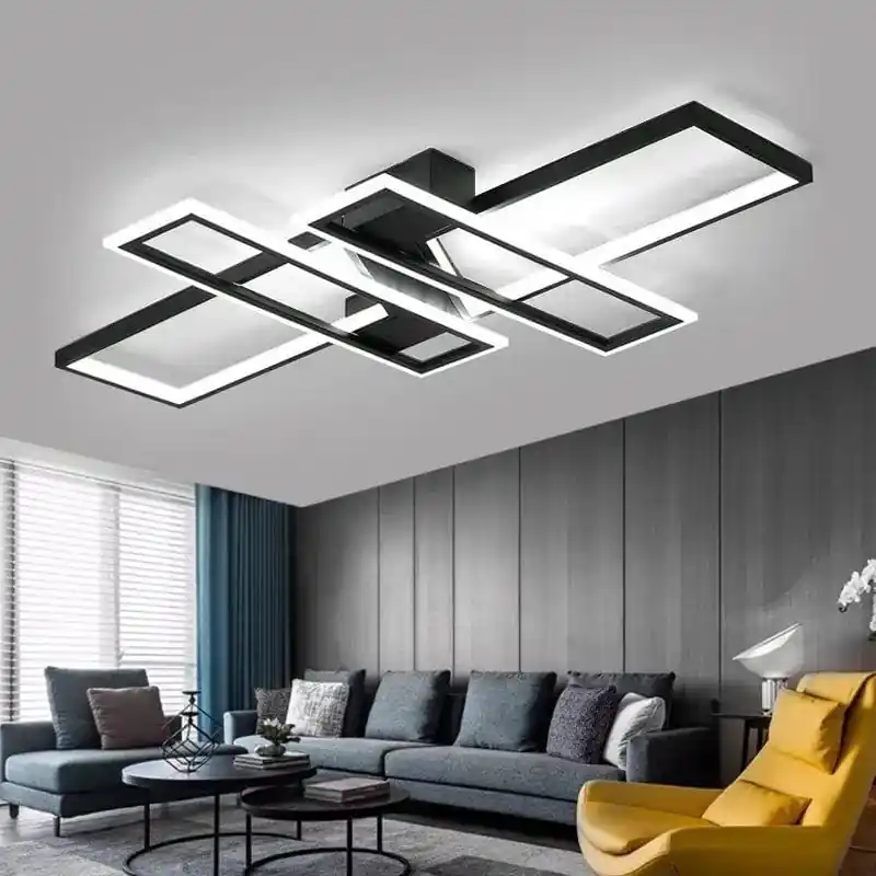 Plafonnier Led nordique moderne en aluminium blanc\\/noir avec télécommande.