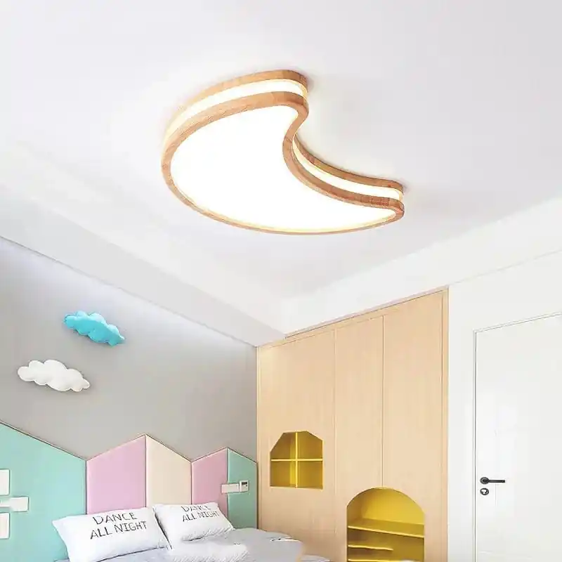 Plafonnier Led en bois avec lune - Élégance Naturelle