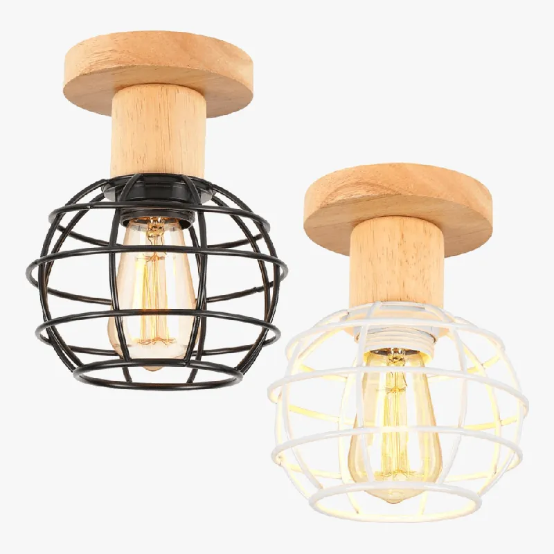 Plafonnier rétro en bois suspendu avec ampoule