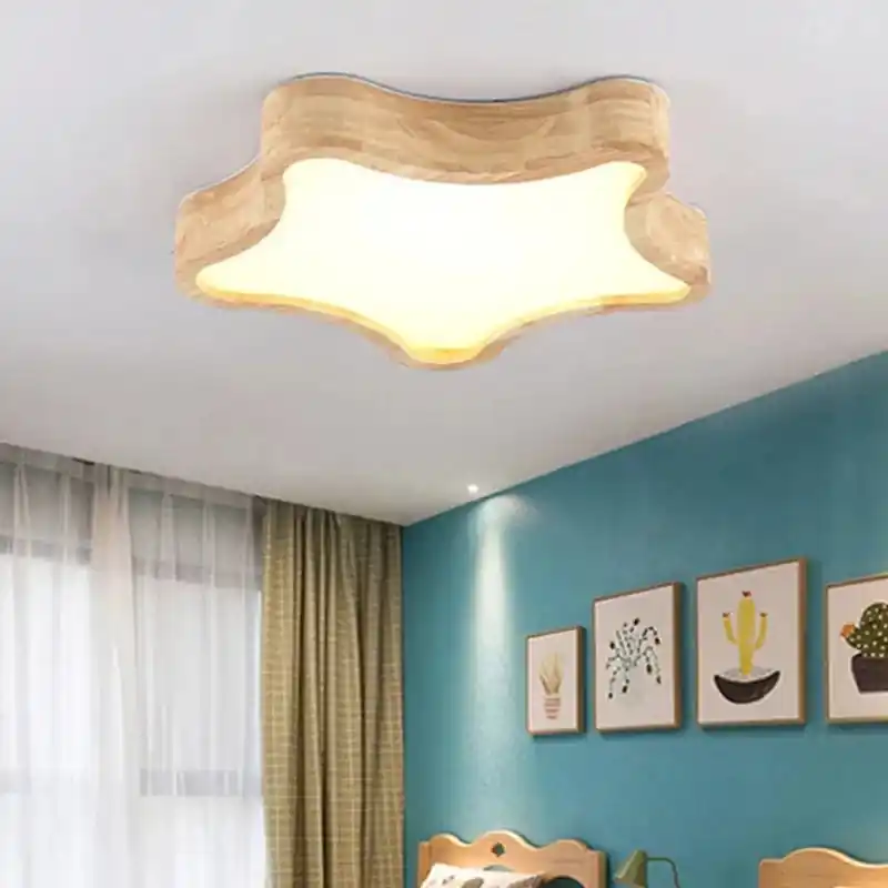 Lampe nordique en bois naturel : Plafonnier étoile LED