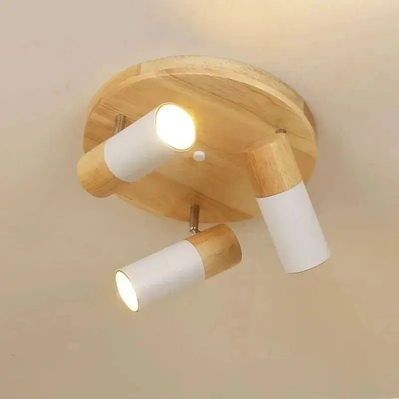 Plafonnier LED Rotatif Multi-têtes en Bois - Collection Nordique