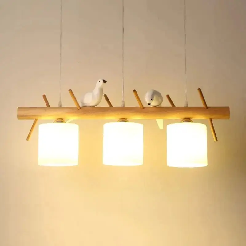 Lustre suspendu nordique en bois pour Table à manger îlot de cuisine créatif oiseau Led moderne Bar café arbres éclairage