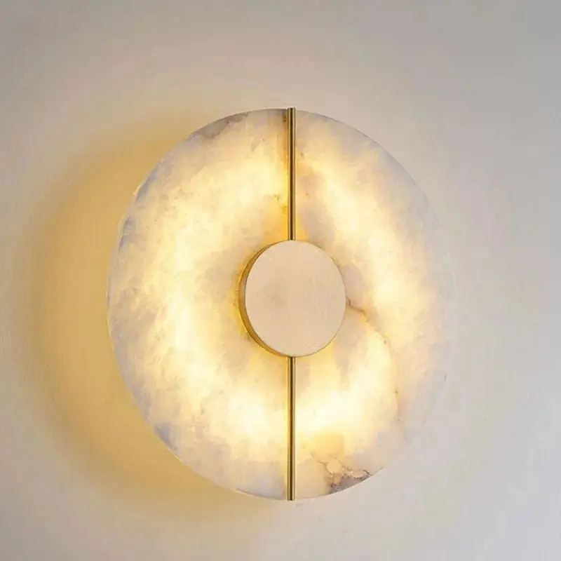 Applique murale LED ronde en marbre et cuivre doré - Luxe Illuminé