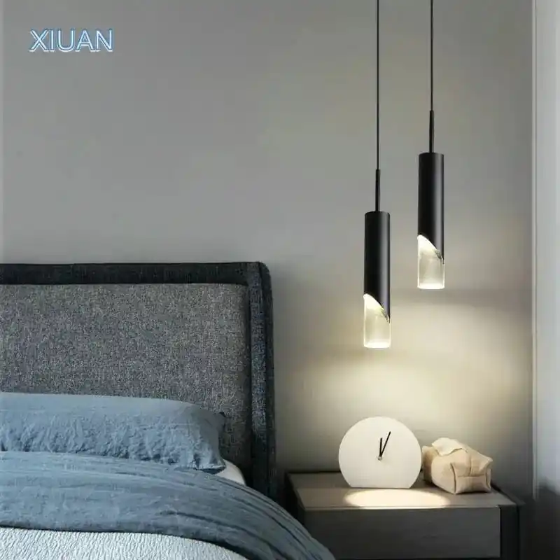 Lampe de chevet post-moderne noire et cuivrée pour chambre à coucher - Éclairage LED