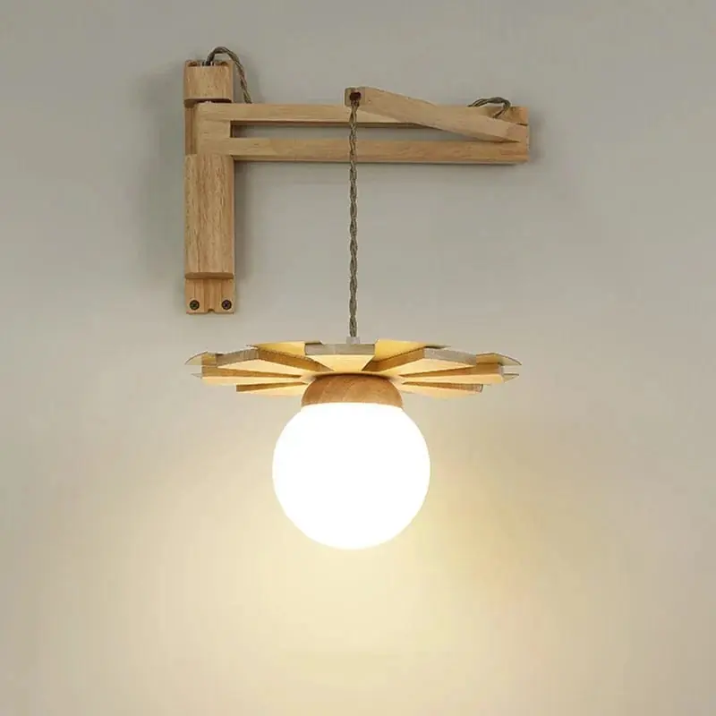 Applique murale suspendue nordique en bois avec bras oscillant LED