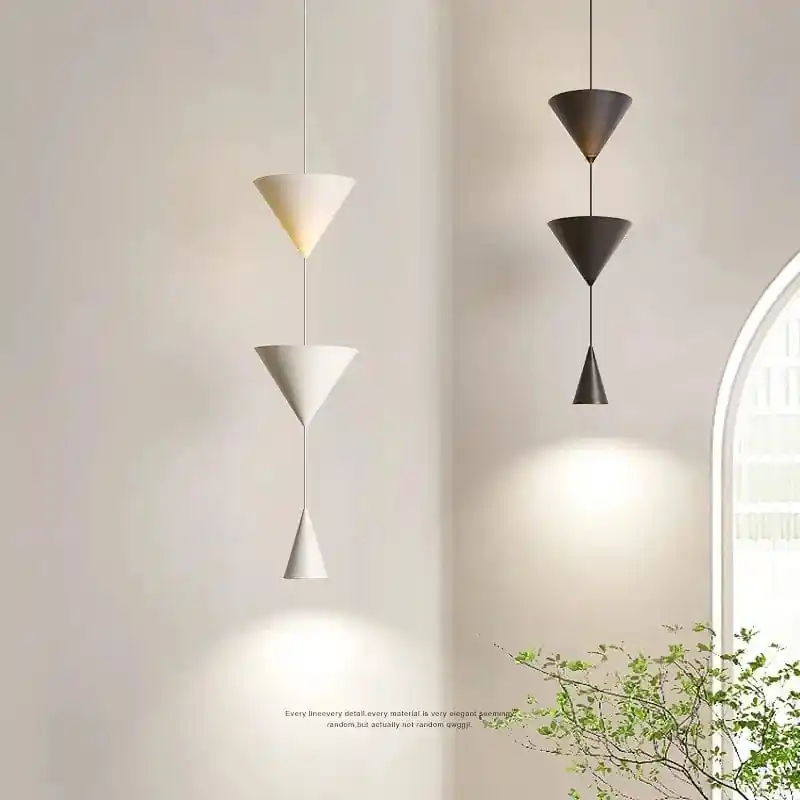 Lustre suspendu moderne à cône pour chambre à coucher avec LED noir et blanc