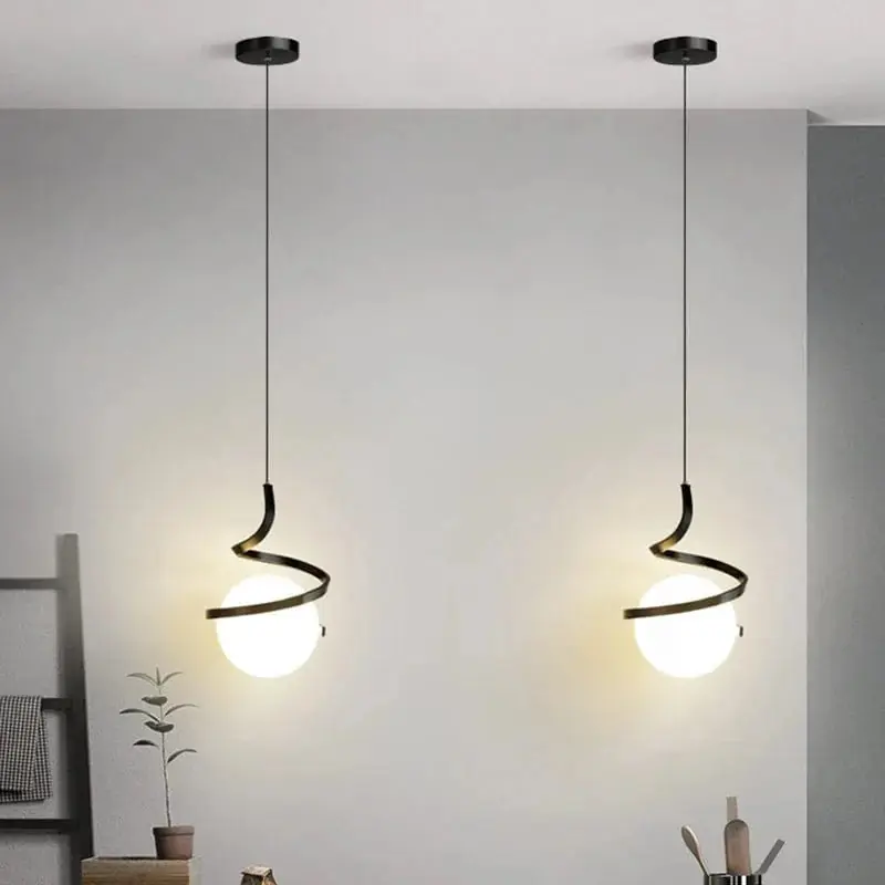 Nordique Déco: Suspension LED Spirale pour Haut Plafond - Noir\\/Blanc\\/Or + Verre