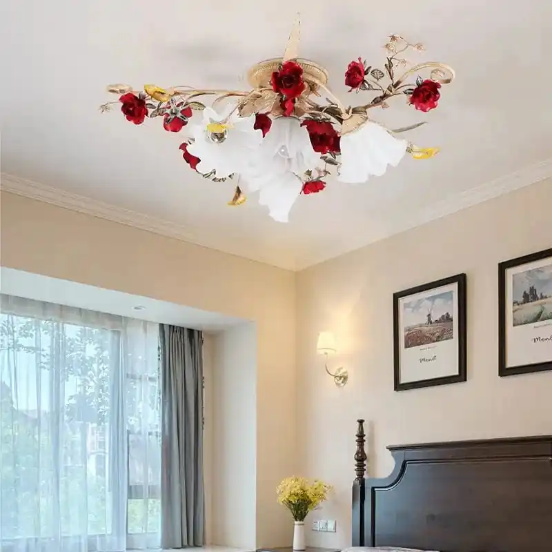 Nouveau plafonnier LED moderne pour chambre de filles princesses de cuisine de fleurs rurales américaines.