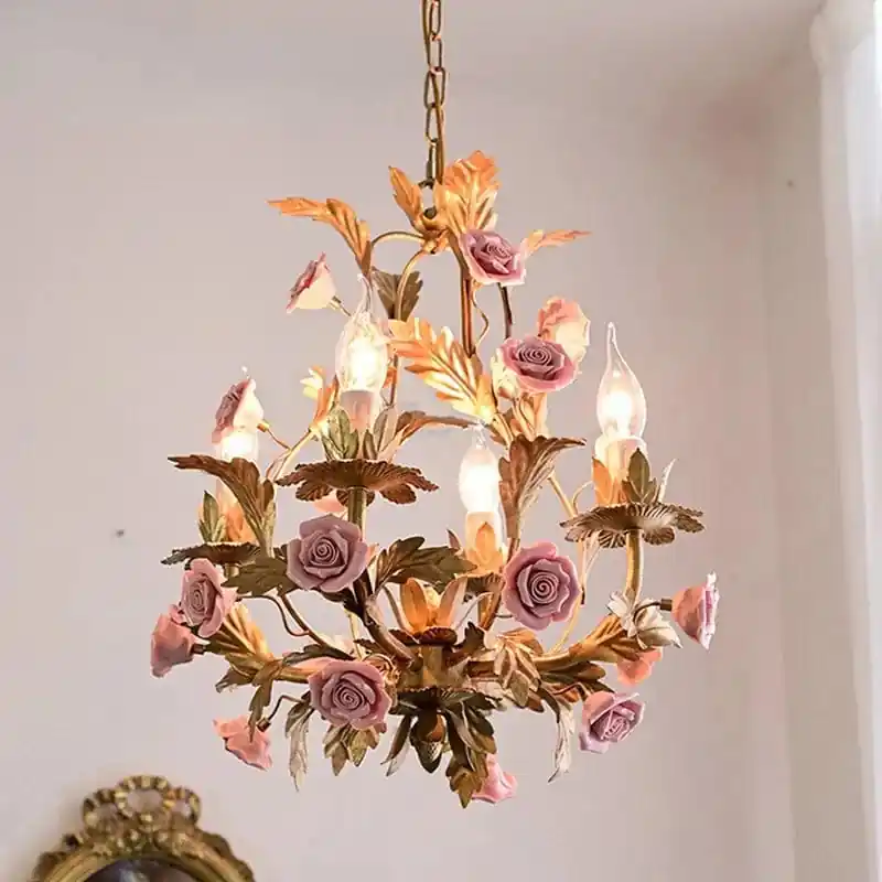 Nordique Lumière De Luxe E14 LED Lustre Rose Cuivre En Céramique - Collection Prestige