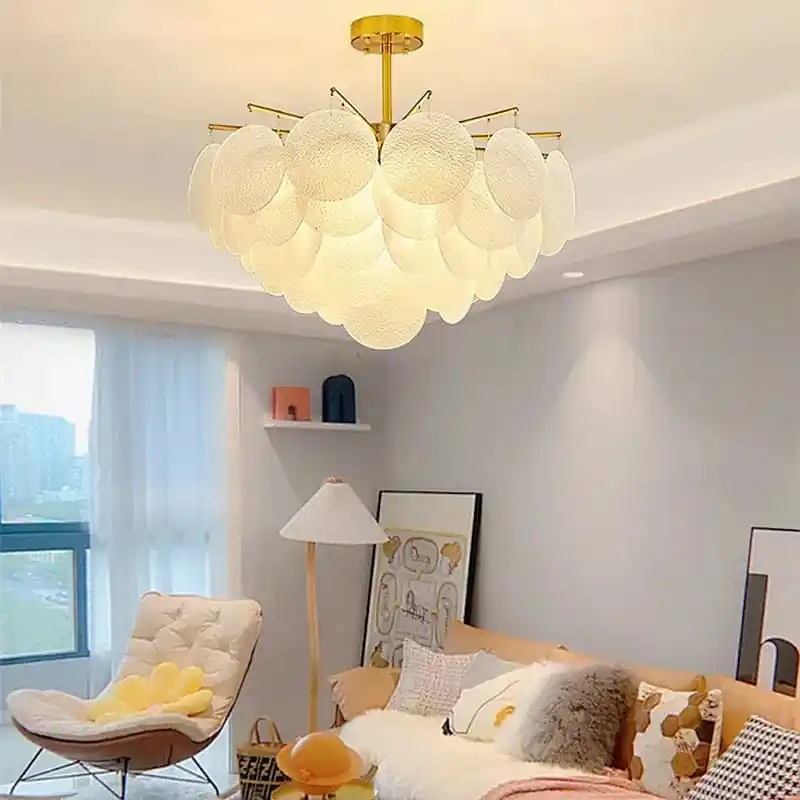 Lustre en verre de luxe avec carillons éoliens romantiques