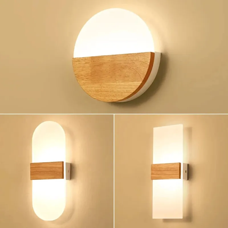 Applique Murale Nordique en Bois Acrylique LED pour Chevet, Décor à la Maison