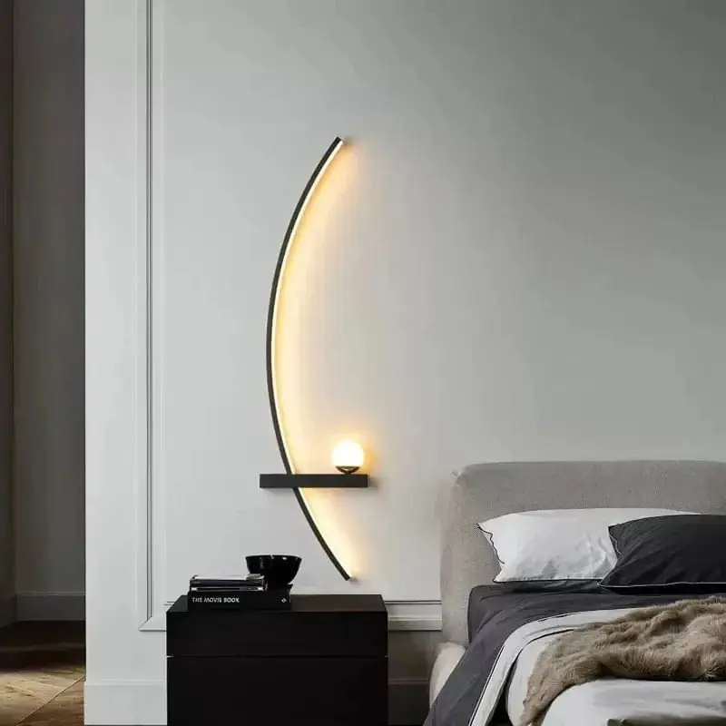 Applique murale LED moderne minimaliste noire - Luminosité pour chambre, chevet et étude