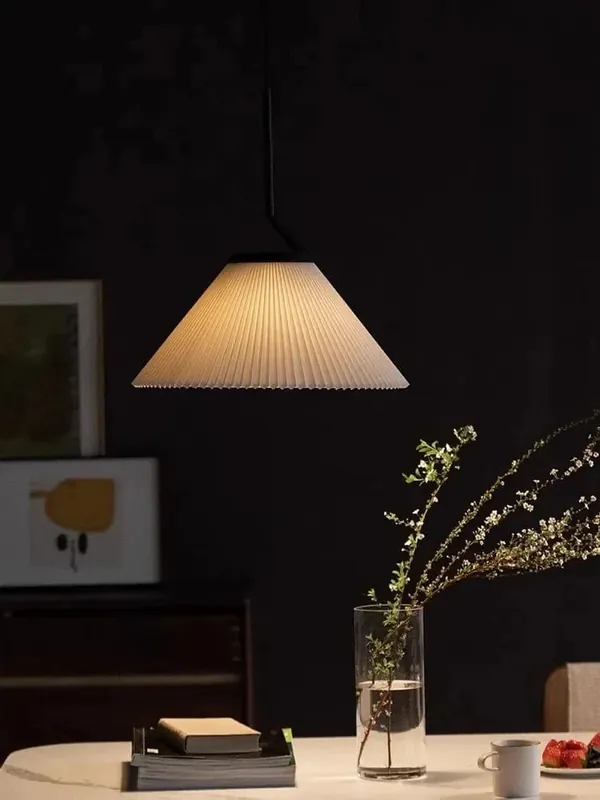 Pendentif LED Nordique Plissé Crème - Lustre Loft Suspension pour Salon, Cuisine et Restaurant