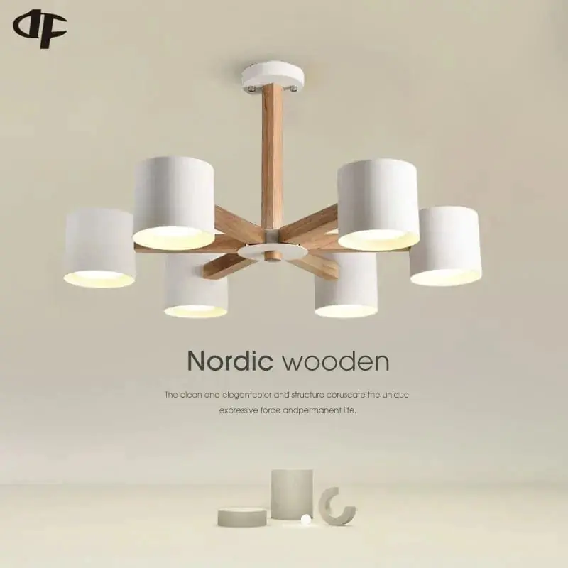 Lustre Nordique en Bois Massif pour Salle à Manger, Salon et Chambre - Éclairage LED
