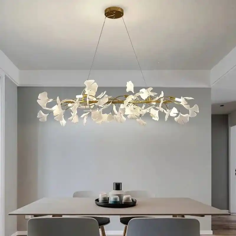 Lustre LED Nordique Feuille de Ginkgo Moderne pour Cuisine, Salon, Chambre et Salle à Manger