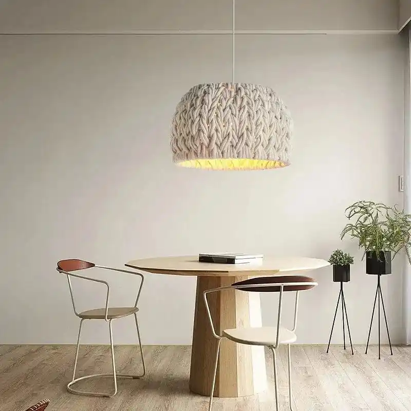 Nordic Wabi Sabi Suspension LED en Tricot Corde Minimaliste Lustre Salle à Manger