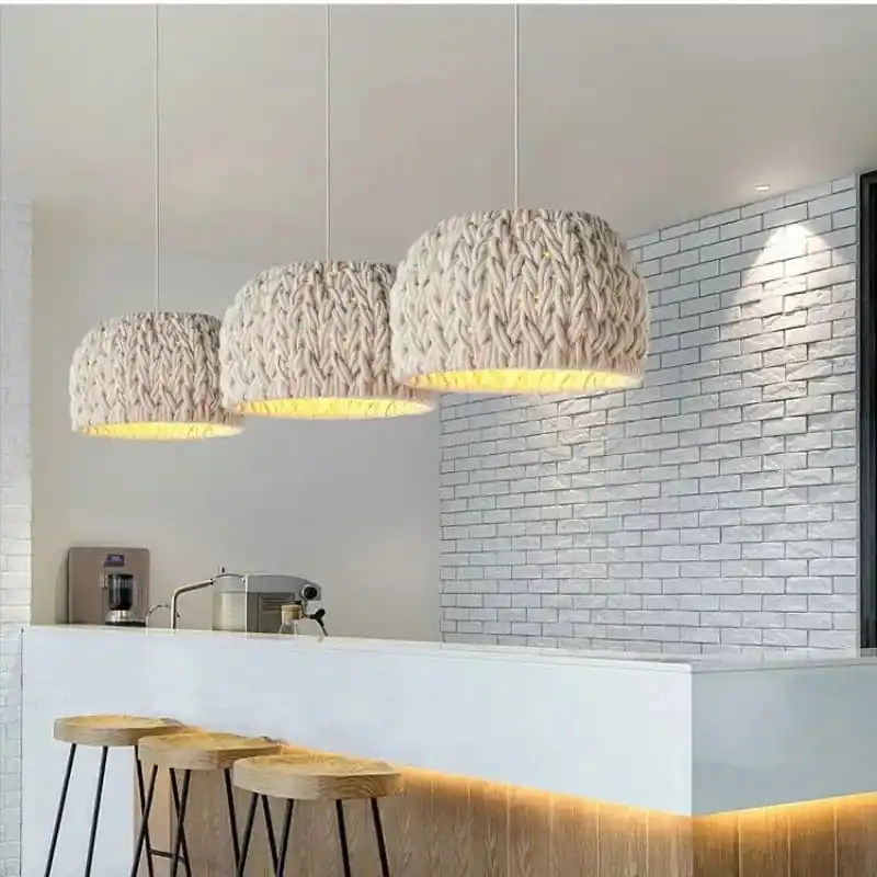 Nordique Wabi Sabi - Suspension Luminaire Tricoté en Corde - Lustre LED