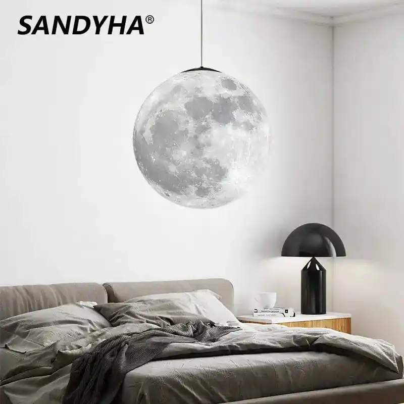 Lampe Suspension  Lune Atmosphère Lustre Impression 3D - Nouveauté Créative pour Enfants Chambre, Restaurant, Bar