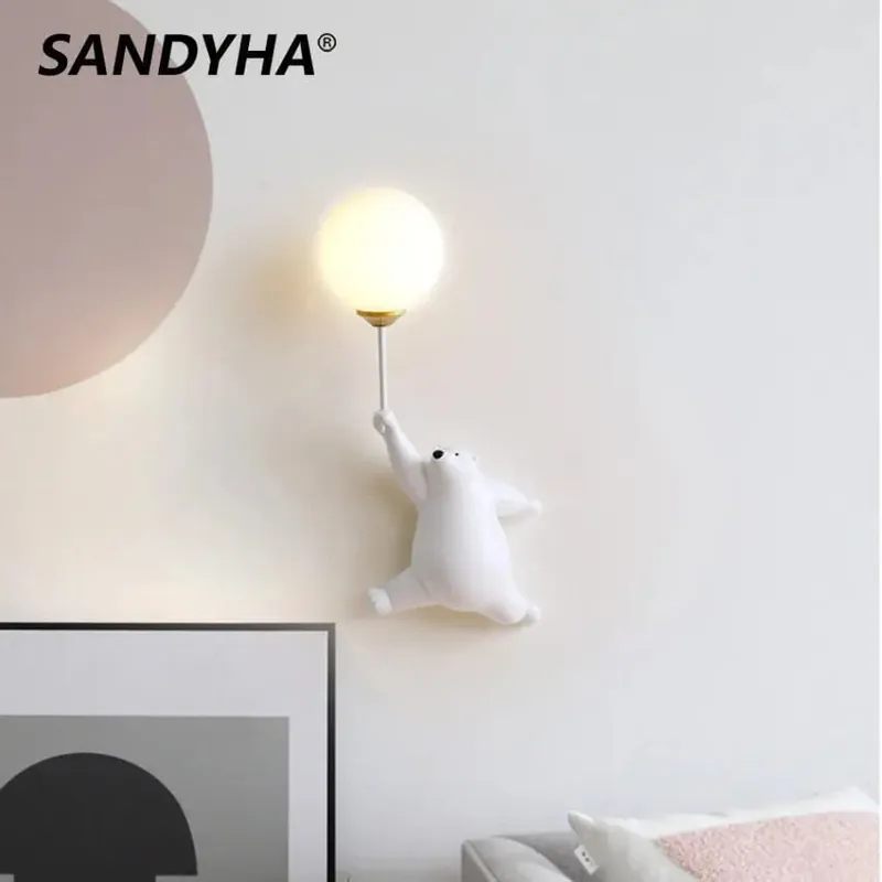 Applique Murale LED Ours Lune Boule, Lampe de Chevet Enfants Chambre Fille