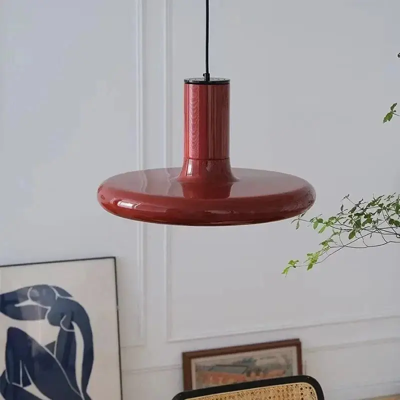 Suspension lumineuse LED SANDYHA nordique rétro ovni rouge « Disco Volant » pour chambre, salon et salle à manger