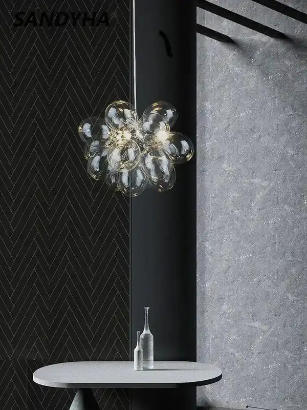 Lustre à bulles de verre nordique de luxe pour salle à manger, salon, chambre ou restaurant