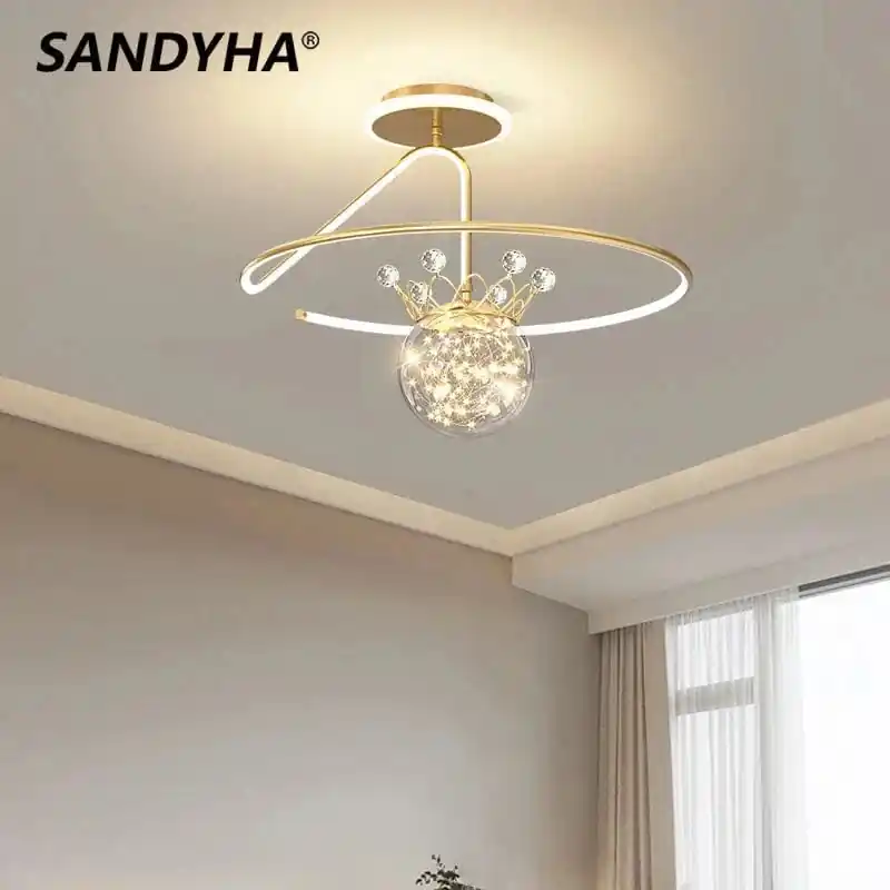 Lustres de plafond Couronne étoilée de luxe Led pour une ambiance romantique et minimaliste