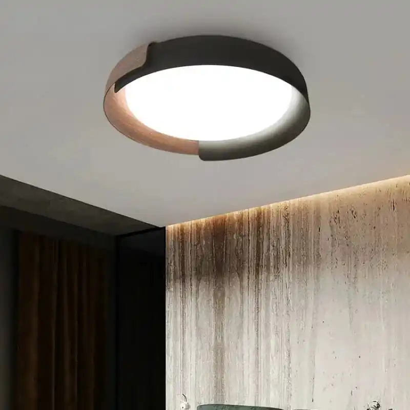 Plafonnier LED Rond SANDYHA Nordique en Bois Clair Original - Éclairage Design pour Chambre, Salon, Salle à Manger et Bureau