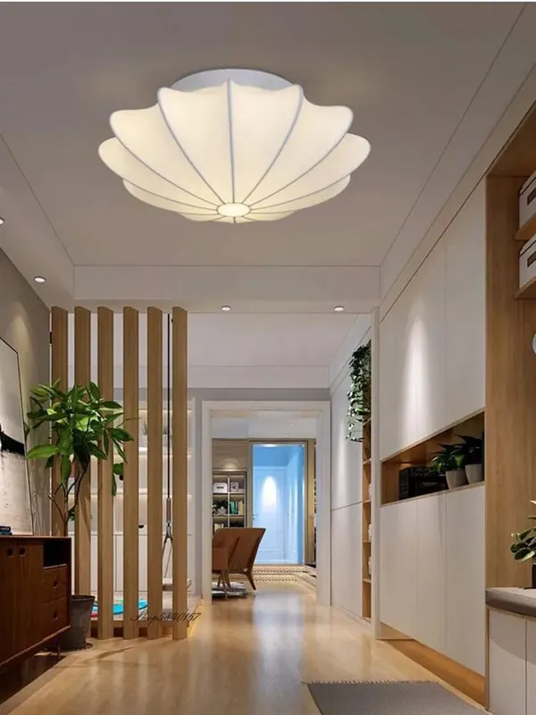 Lampe nordique en soie : décoration de plafond moderne avec LED pour salle à manger ou salon