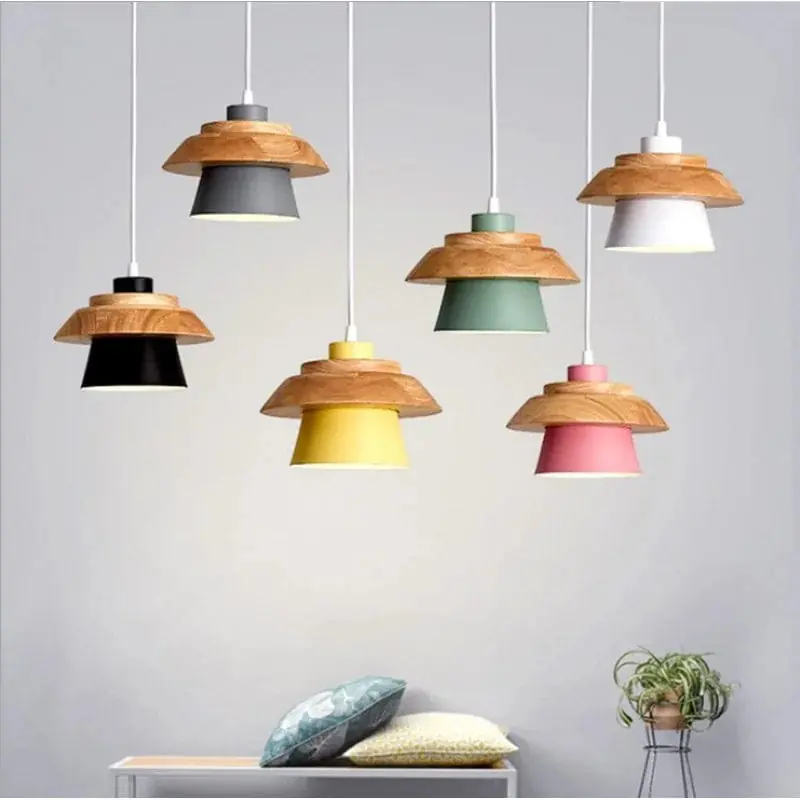 Lustre LED Nordique en bois Macaron pour couloir et entrée de restaurant