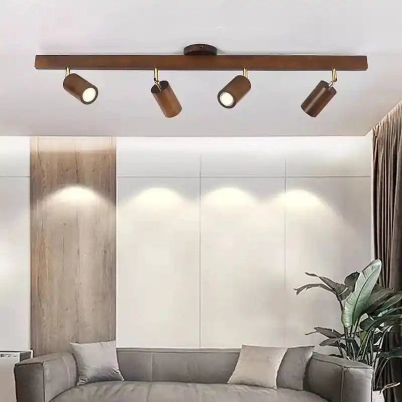 Grain de Bois Deluxe : Lustres LED avec Projecteur pour Salon Chambre Plafonniers Noir - Luminaire Cuisine