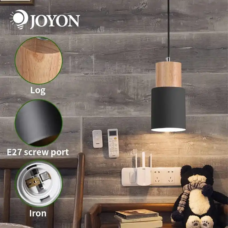 Nordique Simple - Lampe suspendue en bois LED - Luminaire coloré en aluminium