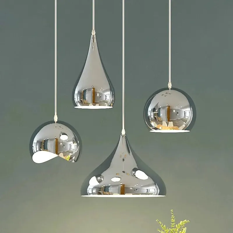 Plafonnier nordique argenté Globe boule miroir, lampe suspendue en fer