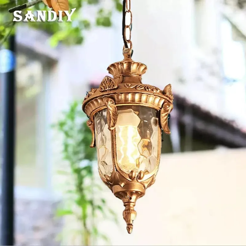 SANDIY - Lustre Vintage Extérieur Plafond Suspension Europe - Suspension pour Jardin Porche Balcon Cour - Éclairage Public