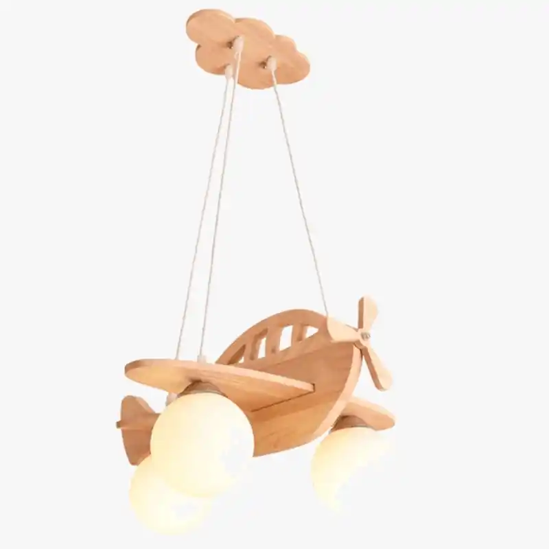 Lustres Avion LED en Bois pour Enfants - Décor de Chambre Moderne