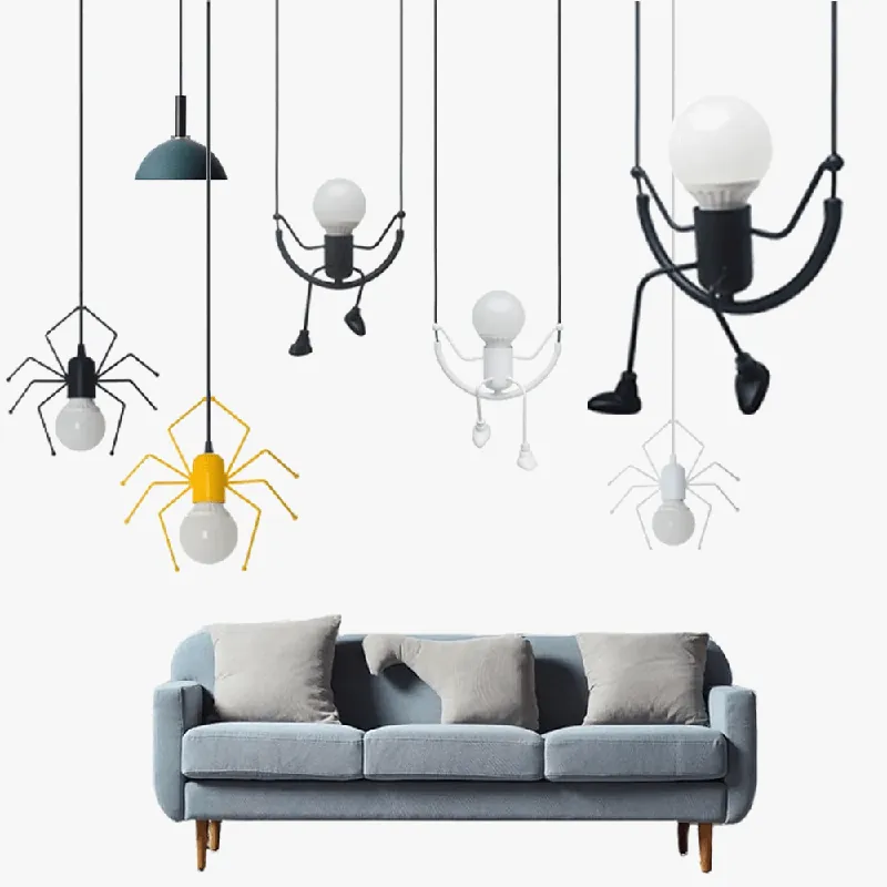 Lampe suspendue LED Homme Araignée pour Loft Chambre d'Enfants et Café Bar