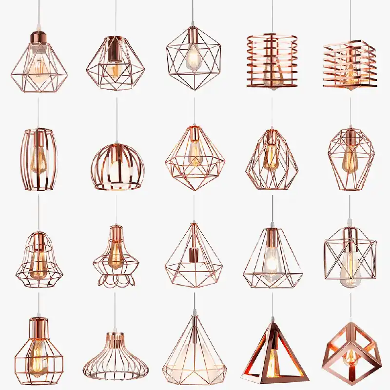 Lampe de suspension suspendue en cage en fer Loft Moderne - Or Rose