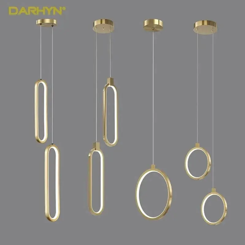 Suspension Luminaire LED Moderne Minimaliste pour Chambre et Salon - Or et Noir