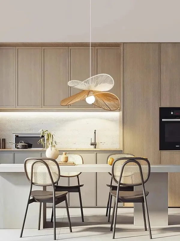 Nordic Wabi Sabi - Suspension LED Lumière pour Salon et Chambre en Rotin - Lustre Loft Luminaire