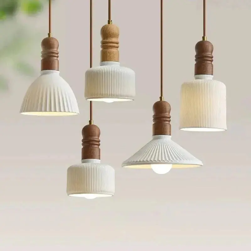 Suspension LED nordique en bois massif et céramique de haute qualité