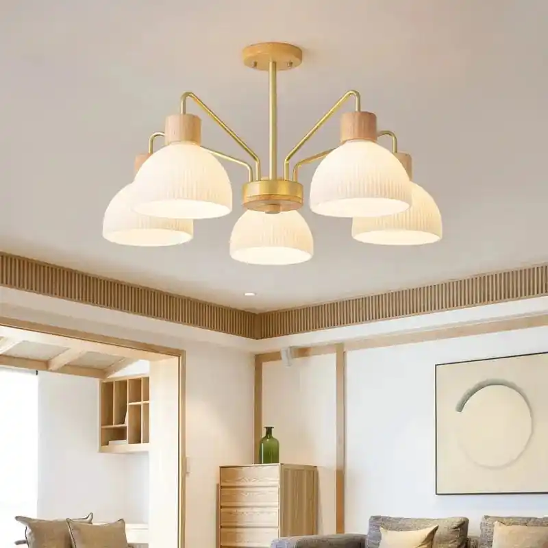 Luminaire LED en verre et bois pour chambre : style nordique minimaliste
