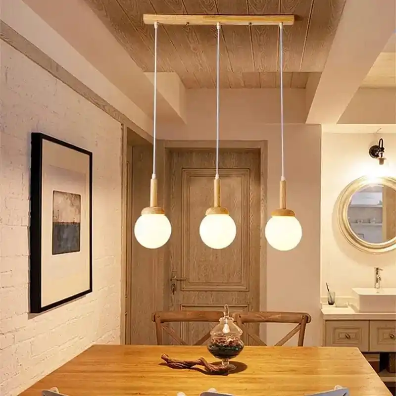 Suspension LED nordique en verre - Oiseau rond en bois