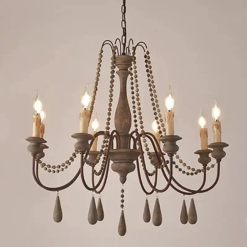 Lustre nordique en bois blanc rétro suspendu pour cuisine\\/chambre à coucher\\/salon 3\\/6\\/8\\/12 lumières