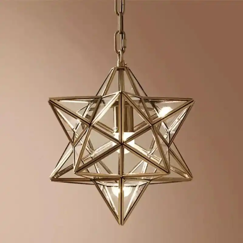 Lustre géométrique rétro en cuivre nordique avec étoile en verre