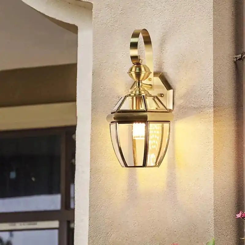 Lampe Applique Extérieure Villa Luxe Rétro Or Cuivre