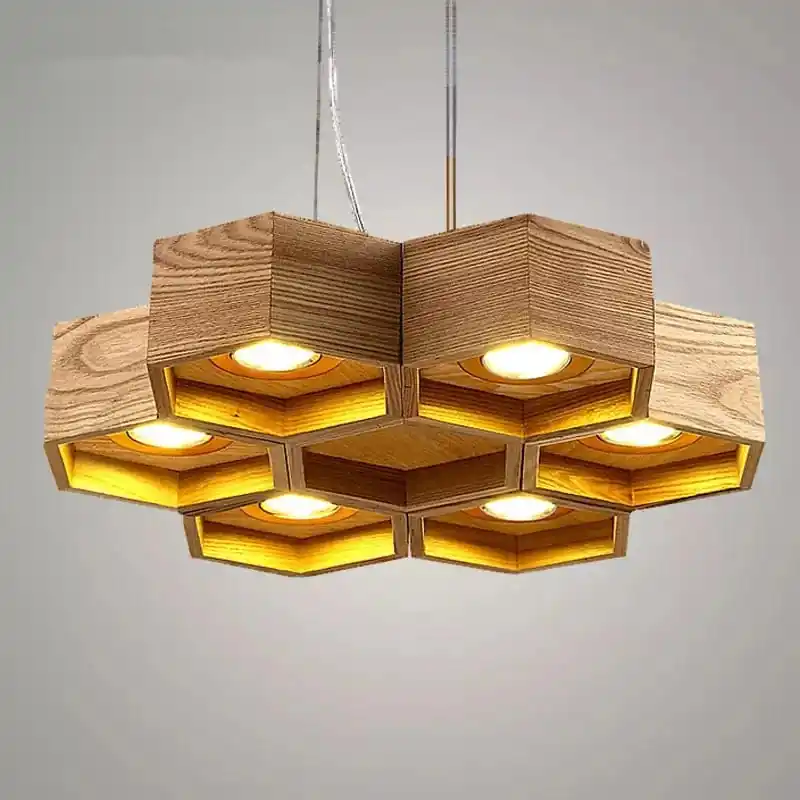 Plafonnier Led \\"Ruche de Lumière\\" en bois massif