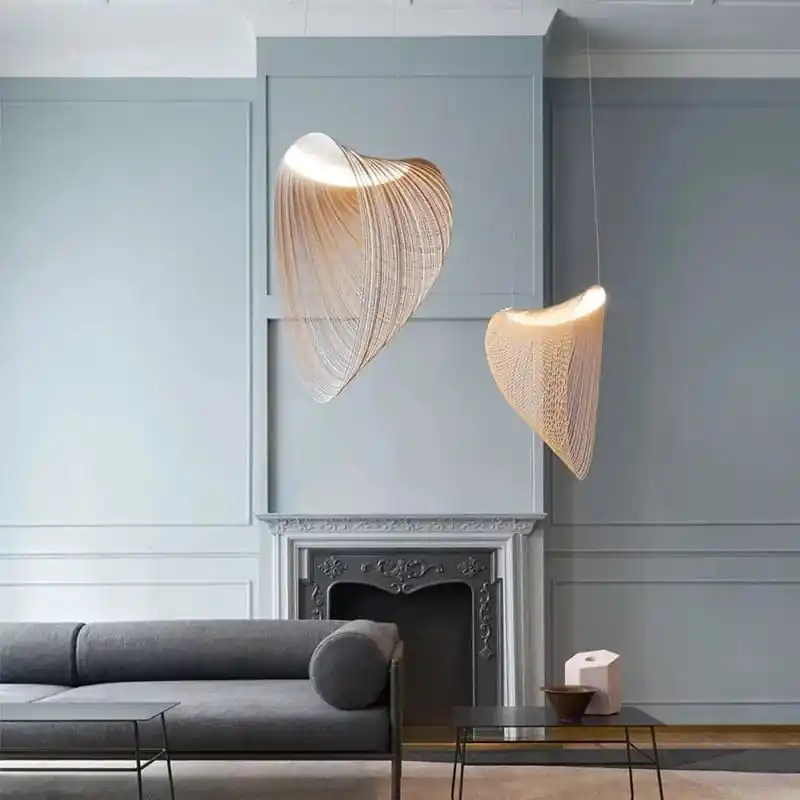 Lustre Nordique en Bois et Acrylique avec Nid d’Oiseau et LED pour la Cuisine et la Salle à Manger