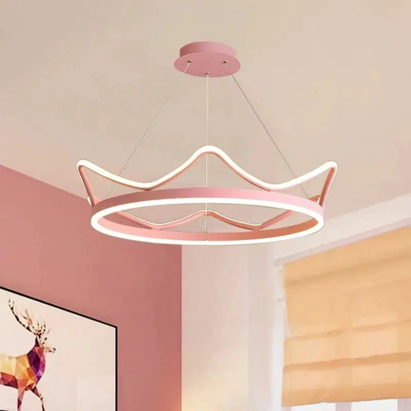 Lustre en acier inoxydable LED Nordique Moderne Rose Gold Bande Couronne pour Chambre d'Enfant