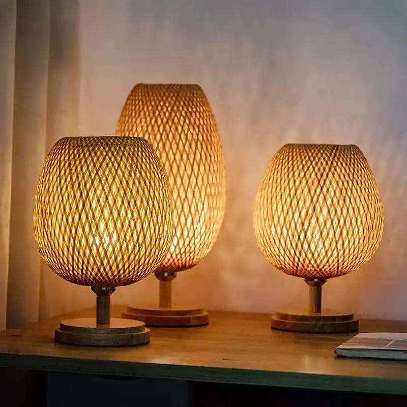 Lampe de Table vintage en rotin et bambou tissée à la main