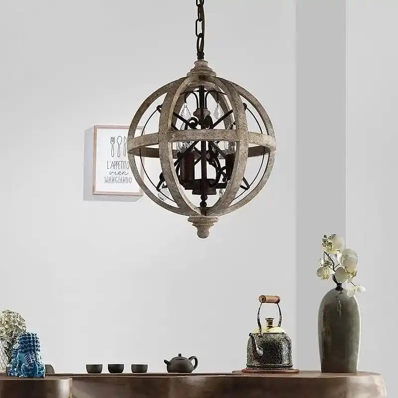 Lustre suspendu en bois massif rétro LED pour un éclairage moderne dans le salon