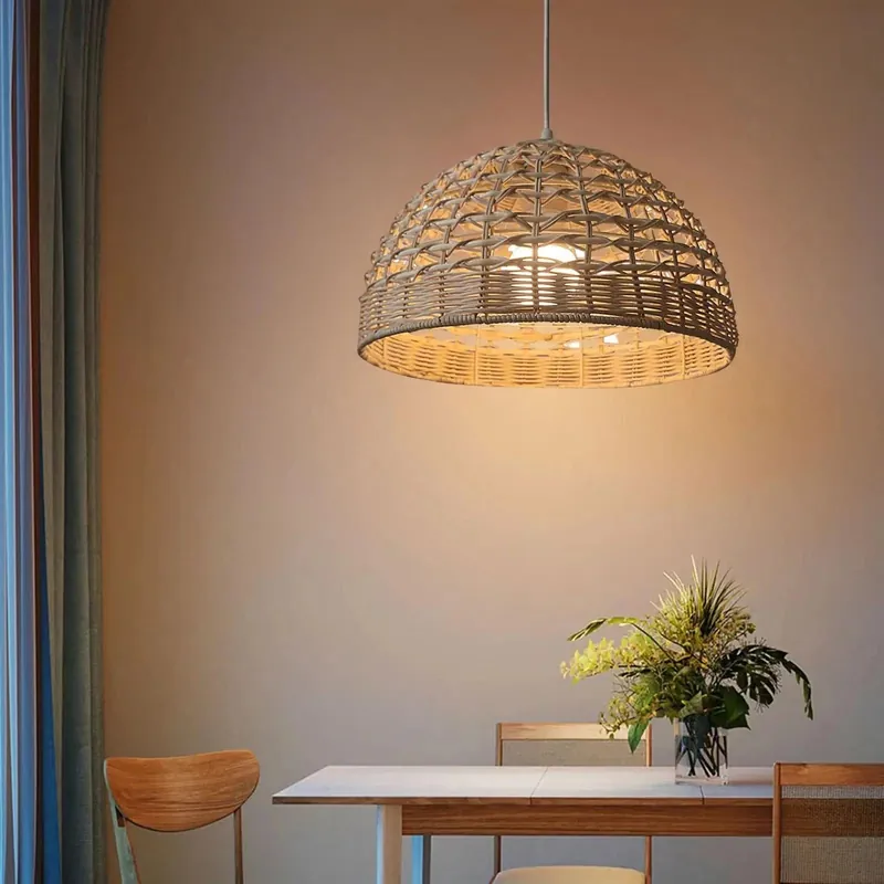 Lustre en rotin et abat-jour assorti